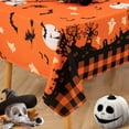 thumbnail image 5 of Halloween Tablecloth, Castle Ghost Decorative Rectangle Table Cloth, Holiday Fabric Table Cover for Party Picnic Dinner Decor, Orange 60 x 102 Inch, 5 of 6