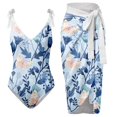 thumbnail image 1 of Gibobby Traje de baño sexy de una pieza Traje de baño con estampado de flores y cuello en V para mujer Conjuntos de bikini con falda y delantal(Azul,M), 1 of 4
