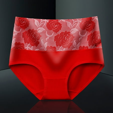 EQWLJWE Womens Briefs Underwear Cotton High Waist Plus Size Panties Stretch Soft Panty Red XXXXXL
