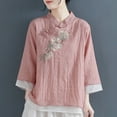 thumbnail image 5 of Dazajoo Vintage Chinese Style Tops for Women Frog Button Blouses Summer Casual 3/4 Cotton Linen Shirts,Pink,XXL, 5 of 5