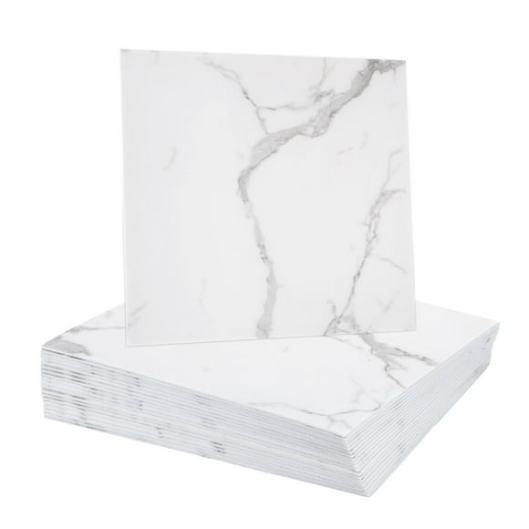 Uxcell 20Pcs Peel and Stick Marble Tiles, Waterproof Wall Panel Backsplash, 11.81"x11.81" Peel and Stick Shower Tiles for Bathroom, White with Grey Veins Design
