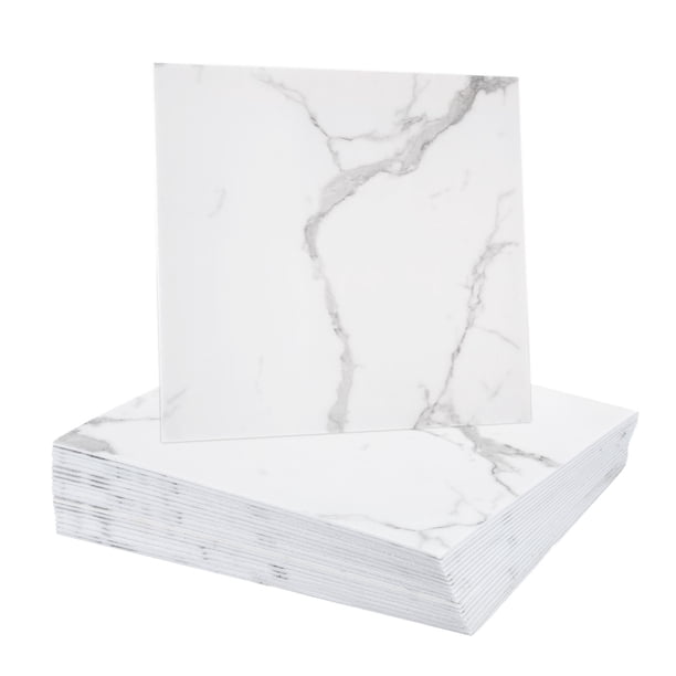 Uxcell 20Pcs Azulejos de Mármol Autoadhesivos, Paneles de Pared Impermeables para Salpicadero, Azulejos de Ducha Autoadhesivos de 11.81"x11.81" para Baño, Diseño Blanco con Vetas Grises