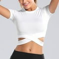 thumbnail image 2 of Prolriy Athletic Gym Workout Tops for Women, Women's Sports Slim Crop Yoga Clothes Running Sports Short Sleeve T Shirt Shirts for Women, Womens Tops White XL, 2 of 4