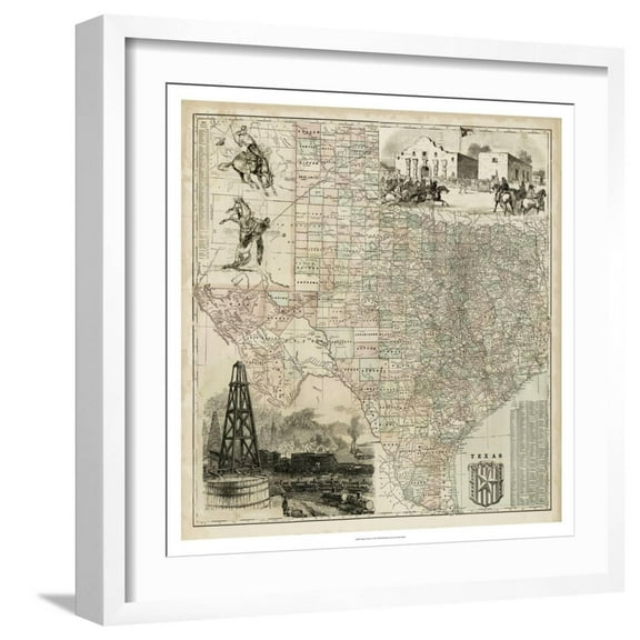 Art.com Map of Texas Art Print, White Frame Wall Art, 21" x 21"