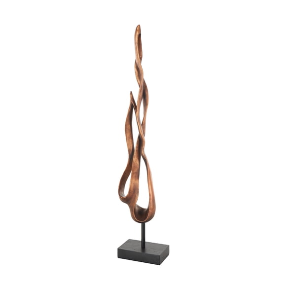 6" x 32" Bronze Polystone Abstract Abstract Sculpture with Rectangle Black Base, by DecMode