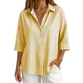 thumbnail image 5 of Lenpel 3/4 Length Sleeve Womens Tops Striped Fall Trendy Button Lapel Shirts Dressy Casual Oversized Lightweight Blouses, 5 of 5