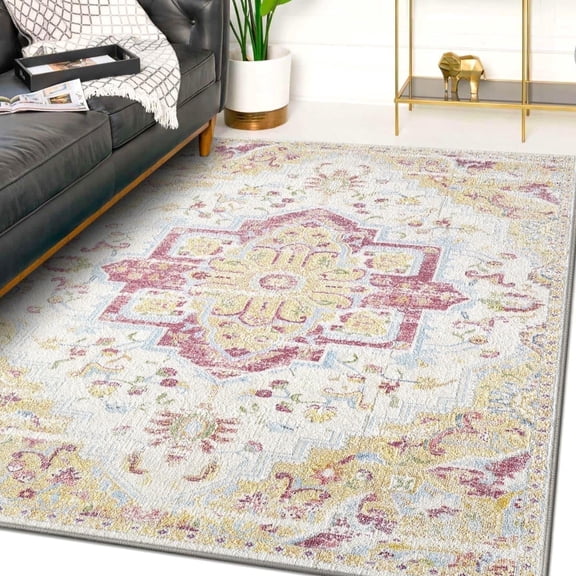 Luxe Weavers Floral Oriental Pink 8x10 Area Rug Stain Resistant Carpet
