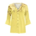 thumbnail image 4 of WXLWZYWL Womens Summer Tops Women Summer 3/4 Sleeve Cardigan Solid Color Casual Blouse Tops Yellow, 4 of 5