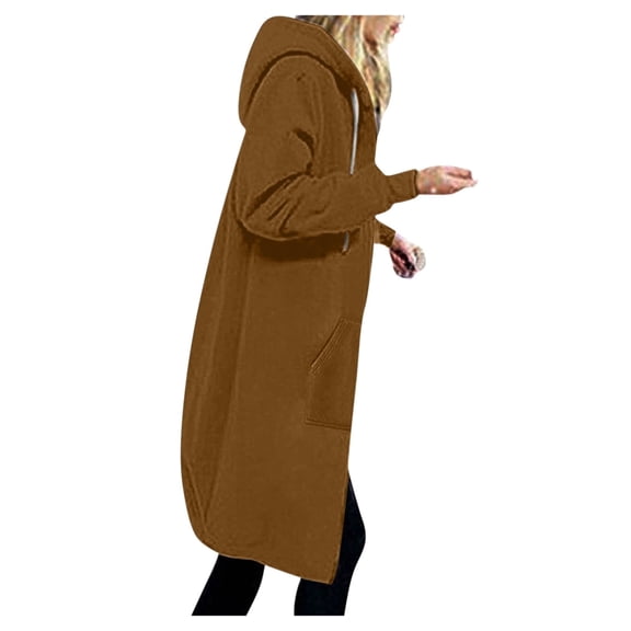 Womens Plus Size Hoodies Coats S-5X Casual Zipper Up Long Sleeve Sweatshirts Ladies Solid Loose Fleece Lined Hoodie Jackets with Pockets