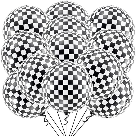 KatchOn, Black and White Checkered Balloons - 22 Inch, Pack of 12 | Race Car Balloons for Race Car Birthday Party Decorations | Racing Party Decoration | Checkered Party Decorations | Emo Party Decor