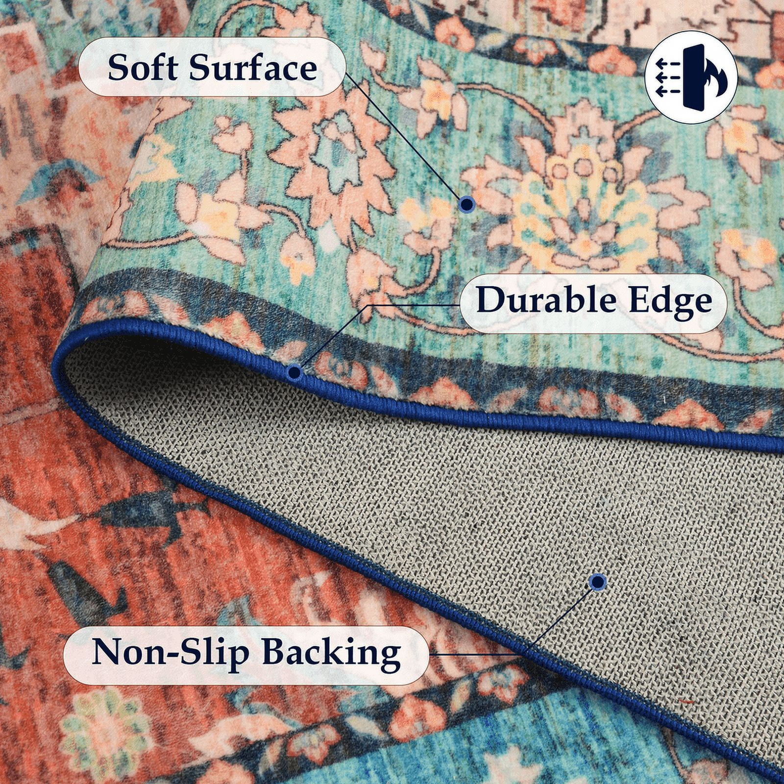 Junovo 6'x9'Rugs for Living Room Boho Rug Floor Carpet,Blue/Orange