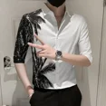 thumbnail image 2 of Camisa de hombre con estampado hawaiano Camisas masculinas estampadas de media manga Moda 2024 Mangas normales Botones originales Venta Seda Nuevo en, 2 of 5