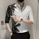thumbnail image 2 of Camisa de hombre con estampado hawaiano Camisas masculinas estampadas de media manga Moda 2024 Mangas normales Botones originales Venta Seda Nuevo en, 2 of 5