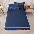 thumbnail image 4 of Erosebridal Steam Train Railroad Zipper Queen Comforter Set with Fitted Sheet and 2 Pillowcases,Cute Cartoon Truck Zipper Bedding Set For Boys,Navy Blue Reversible,4 Pieces, 4 of 7