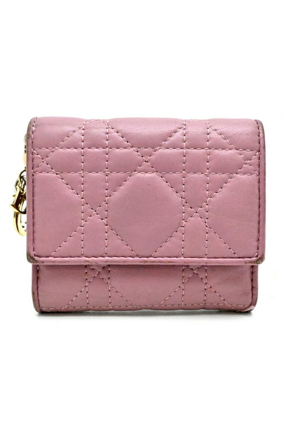 Pre-Owned Christian Dior Lotus Wallet Women's Tri-fold S0181 ONMJ Leather Dark Pink (Fair)