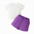 thumbnail image 4 of NOLDARES Baby Girl Summer Outfits Short Sleeve Trim Tops + Shorts Set Infant Clothes(Purple,2-3 Years), 4 of 9
