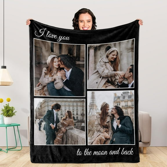 Personalized Blankets and Throws Custom Blankets with Photo Text Customized 1-20 Pictures Blanket for Couple Mom Dad Friend Personalized Gifts for Birthday Christmas Wedding Anniversary Blankets