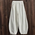 thumbnail image 2 of Cotton Linen Style Bloomers Wide Leg Pants Full Length Elegent Pants Solid Elasitic, 2 of 6