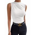 thumbnail image 2 of Women's Ruched Mock Neck Tank Top Slim Fit Work Casual Sleeveless Blouse White L, 2 of 10