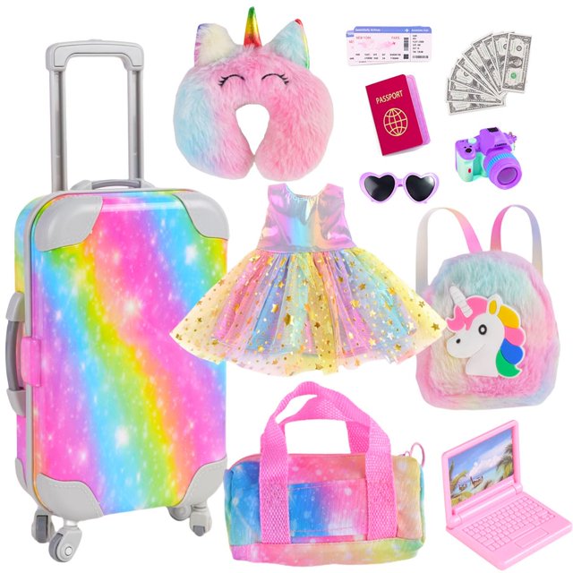 Set de viaje con maleta Sweet Dolly Rainbow de Doll Accessories