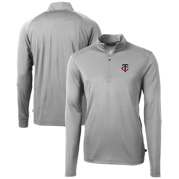 Men's Cutter & Buck  Gray Minnesota Twins Virtue Eco Pique Recycled Quarter-Zip Pullover Top