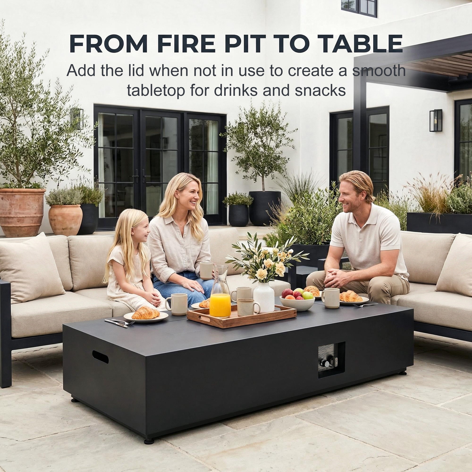 RADIATA 56" Rectangle Propane Fire Pit Table, Dual Fuel Natural Gas Fire Pit Convertible, 50,000 BTU Outdoor Fire Pit Table for Outside Patio, Dark Gray
