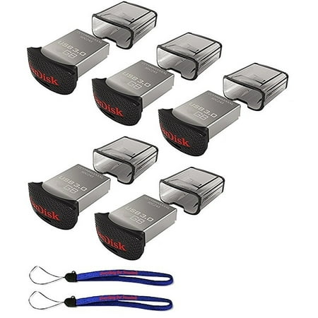 SanDisk Ultra Fit CZ43 32GB USB 3.0 Low-Profile Flash Drive Up To 130MB/s Read- SDCZ43-032G-G46 32G (5 pack) Flash Drive Jump Drive Pen Drive - w/ (2) Everything But Stromboli (TM) Lanyard