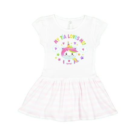 

Inktastic My Tía Loves Me with Cute Rainbow Unicorn Gift Toddler Girl Dress
