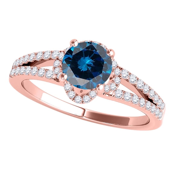 Mauli Jewels Engagement Rings for Women 0.75 Carat Glitzy Halo Blue Diamond Wedding Engagement Ring 4-prong 14K Rose Gold