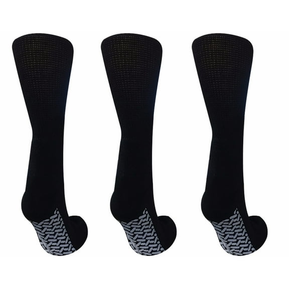 Personal Touch Crew Length Comfortable Hospital Slipper Socks Size 10-13 Pack of 3 Black
