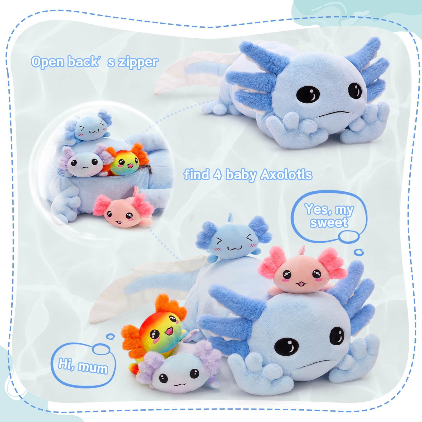 MaoGoLan 31.89" Giant Glow in The Dark Axolotl Stuffed Animals with 4 Babies Inside Large Axolotl Plush Toy