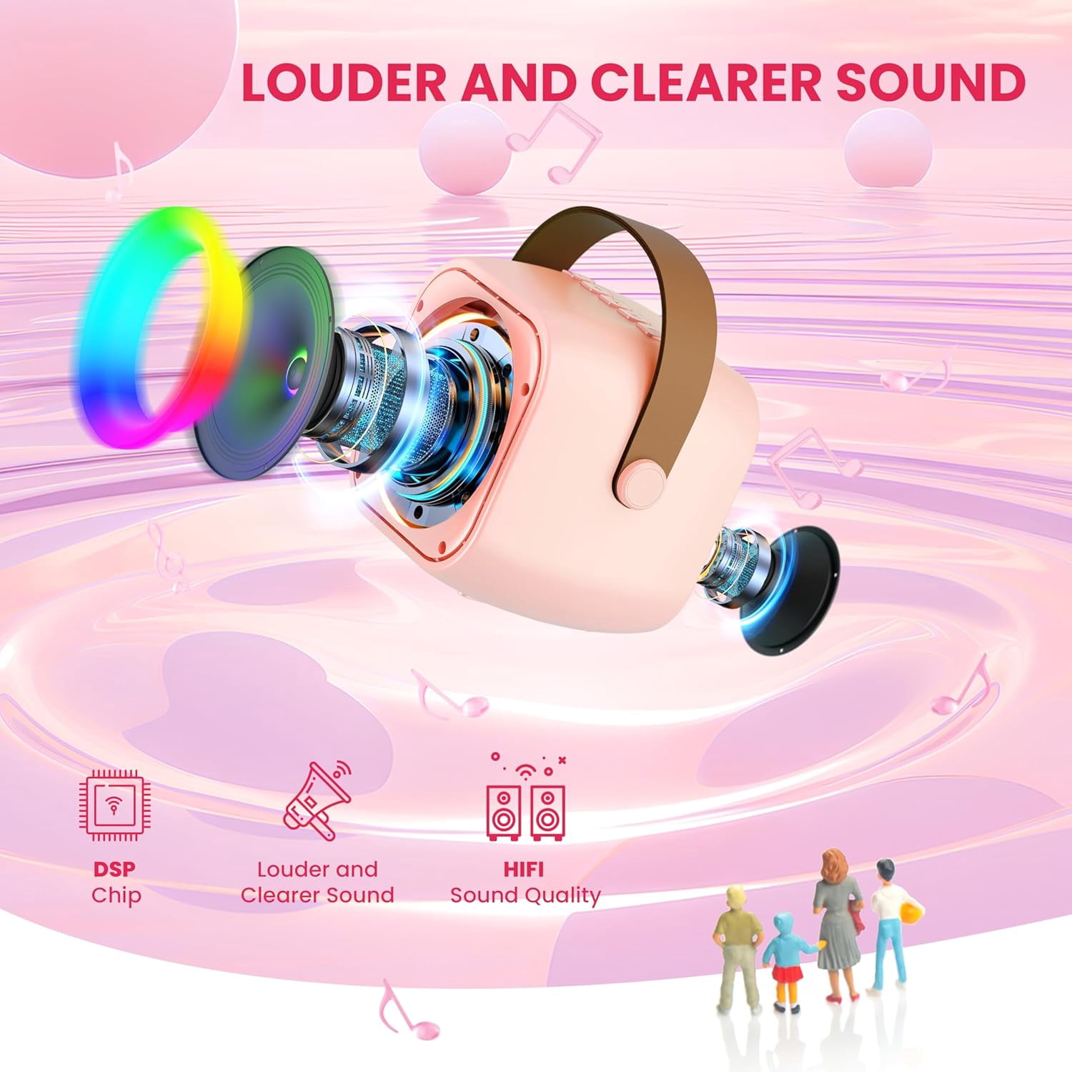 Portable Bluetooth Karaoke Machine - 2 Wireless Mics & Party Lights, Birthday Gift for Kids/Adults, Family Party Fun