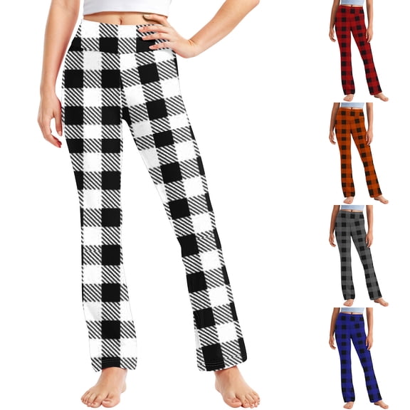 breaise Girl's High Waist Stretch Bell Bottom Slim-Fit Flare Leg Yoga Pants Cute Buffalo Plaid Leggings