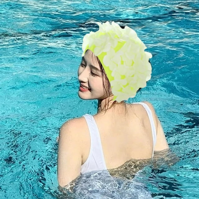 Gorro de natación shamjiam Silicona Floral para Niñas Protección Oído Verde