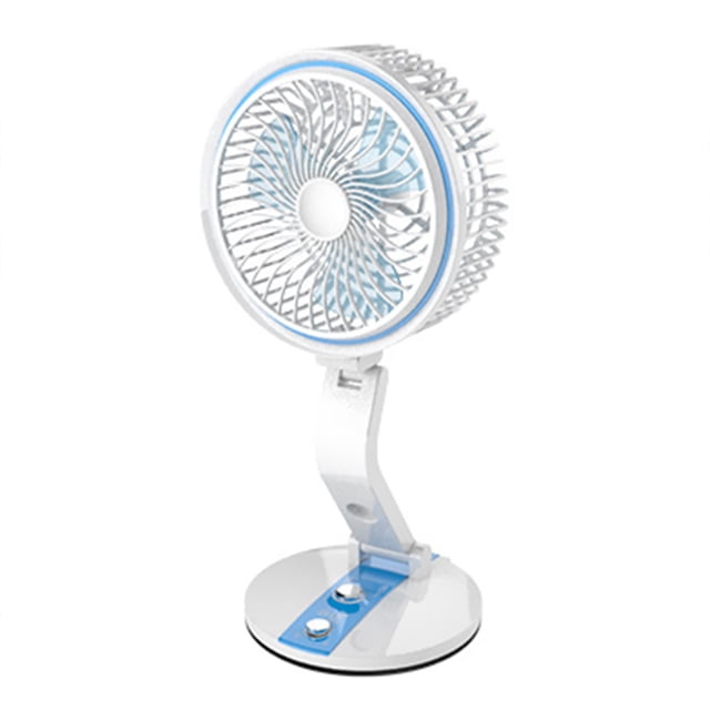 Graflsoa Portable USB Rechargeable Foldable Desk Fan with LED Light, Adjustable Angle, 2 Brightness Levels, Wall Mountable, Blue
