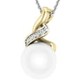 thumbnail image 2 of Dazzlingrock Collection Round 9mm Cultured Freshwater Pearl & White Diamond Accent Crossover Pendant for Women with 18 Inch Silver Chain (0.03 ctw, Color I-J, Clarity I1-I2) in 18K Yellow Gold, 2 of 4