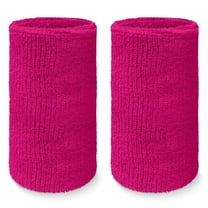 COUVER 6 inch Extra Long Thick Sports Wristband / Sweatband, HOT PINK (2 Piece)
