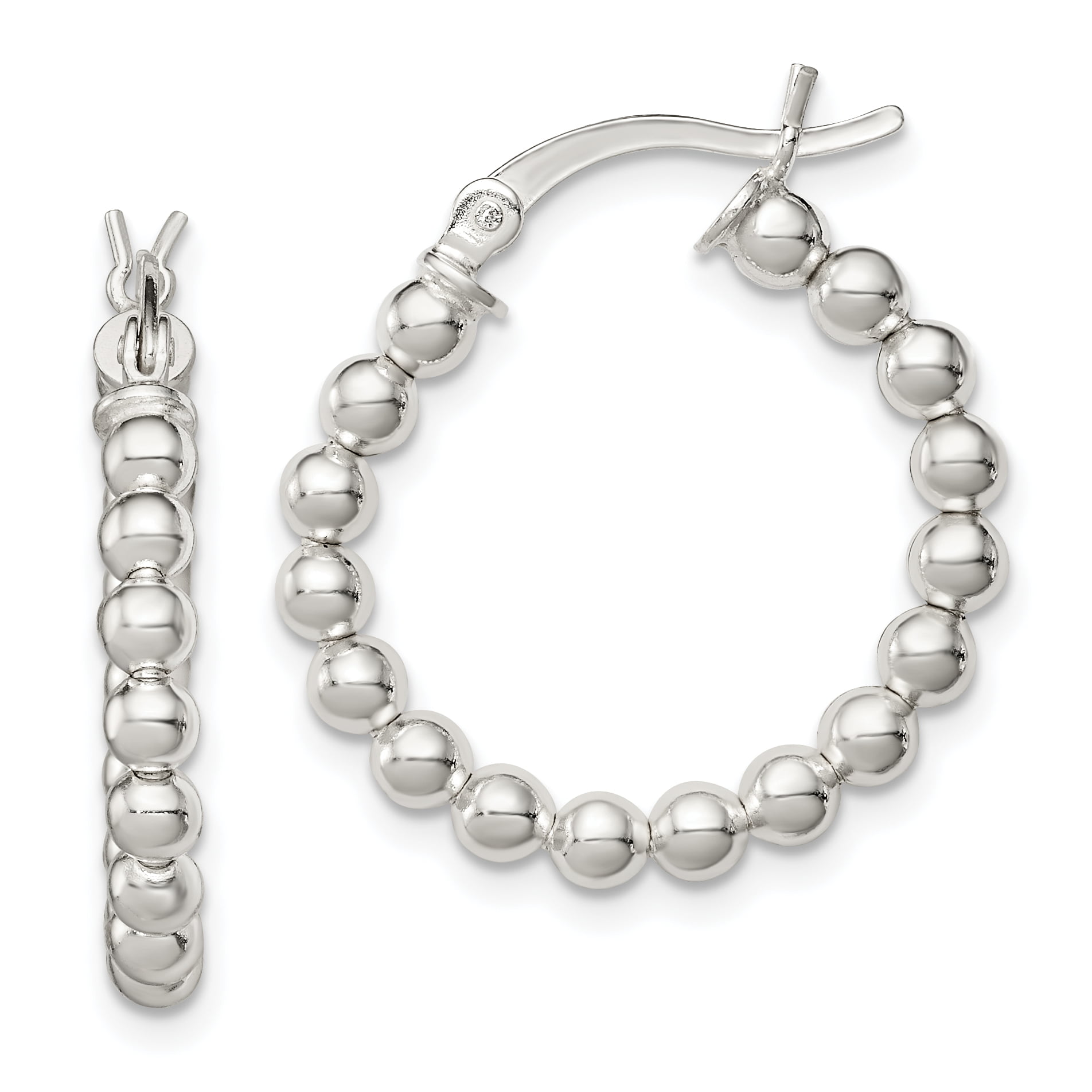 925 Sterling Silver Beaded Hoop Earrings Ear Hoops Set Round Fine Jewelry For Women Gifts For Her