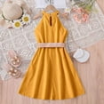 thumbnail image 4 of NIEWTR Robe Fille Sans Manches Évasée Enfants Tout-Petits Petite Grande Fille Vichy Décontractée Col Rond Robes (Jaune, 8-9 Ans), 4 of 6