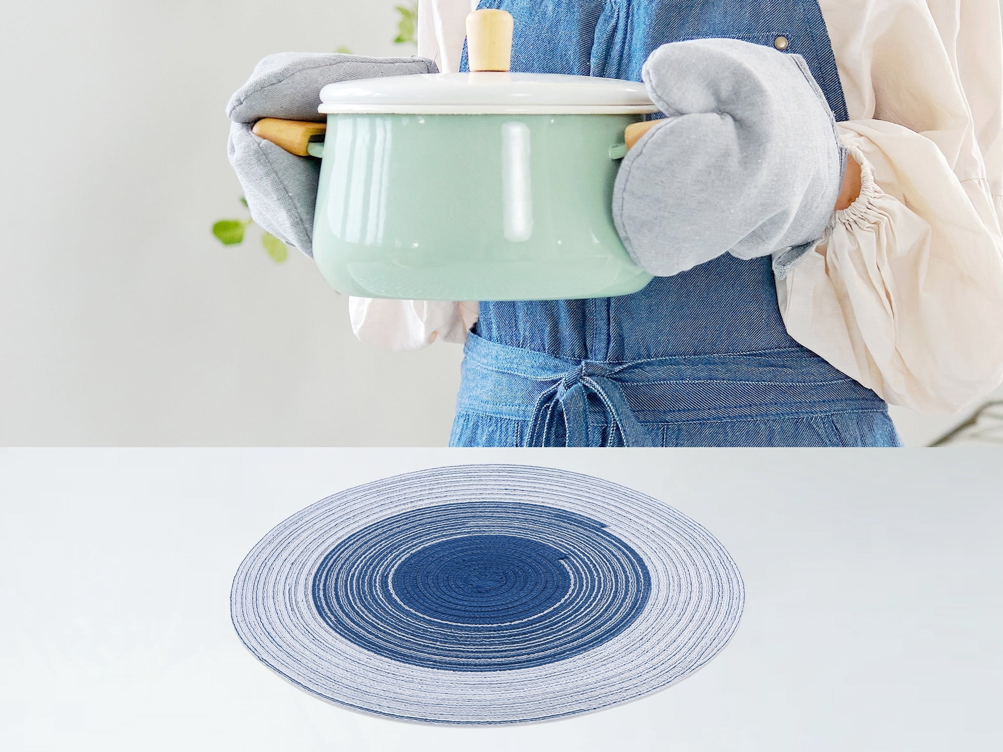 Unique Bargains Set of 6 Rattan Placemats for Dining Table Dark blue