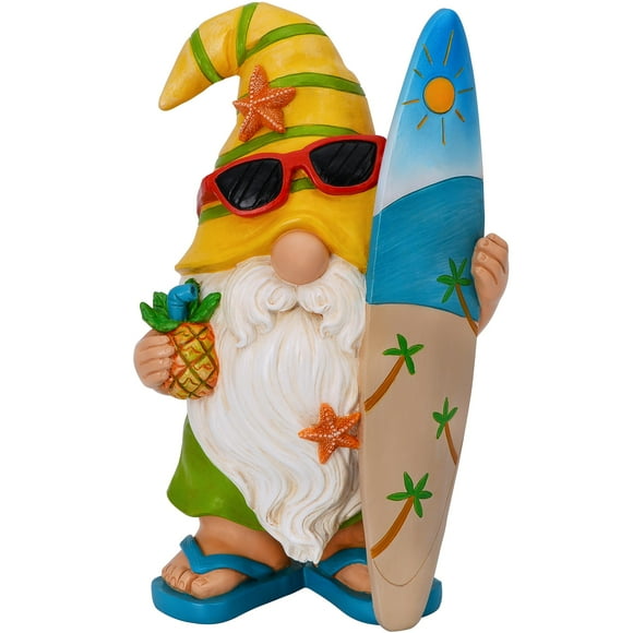 Mood Lab Garden Gnome - Surfer Gnome Figurine - 9.1 inch (23.2cm) Tall Funny Lawn Statue - for Outdoor & House Decor