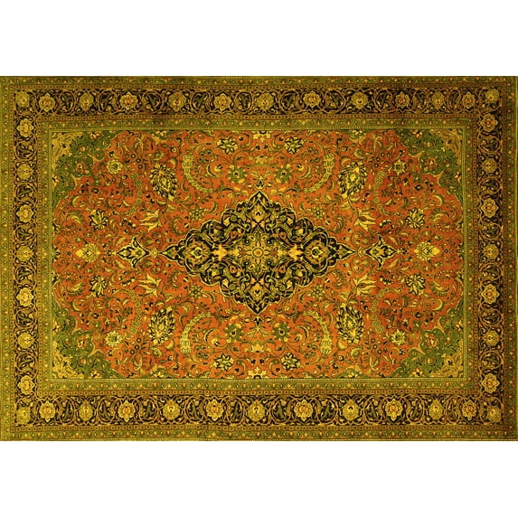 Ahgly Company Machine Washable Indoor Rectangle Medallion Yellow Traditional Area Rugs, 3' x 5'
