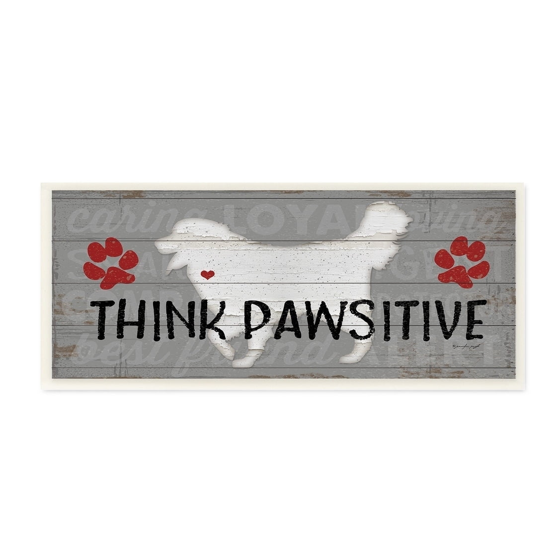 The Stupell Home Decor Collection Rustic Grey and White Planked Look Think Pawsitive Dogs Wall Plaque Art, 7 x 0.5 x 17