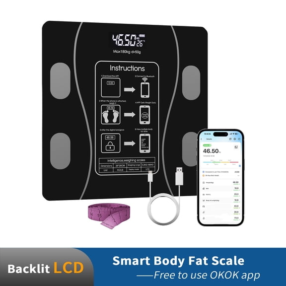 Smart Digital Scale for Body Weight and Fat, Rechargeable Weight Scale with 13 Metrics BMI