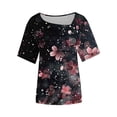 thumbnail image 4 of QQAMB T-Shirts for Women Plus Size Suqare Neck Floral Printed Casual Summer Loose Short Sleeve Blouse Shirts Multicolor M, 4 of 4