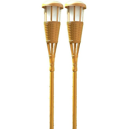 Newhouse Lighting Solar Flickering LED Island Torches, Bamboo Finish (Pack of 2)
