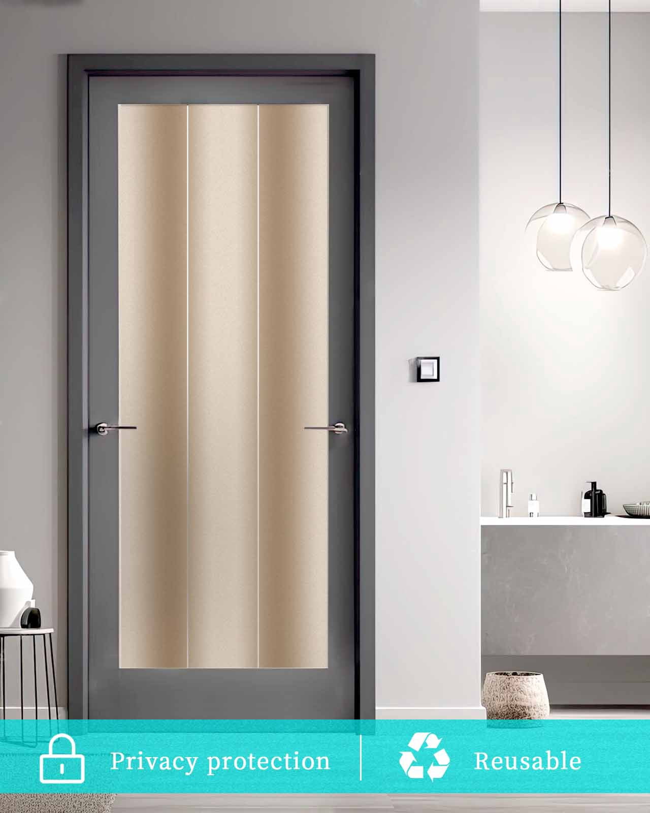 Window Privacy Film Beige Ombre Stained Glass Window Film Decorative Sun Block Window Cover Khaki Modern Art Farmhouse Window Clings Static Adhesive Sticker for Bathroom 23.6"x59"