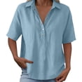 thumbnail image 6 of Dweltoz Tops for Women Collared Button Down Elbow Half Sleeve Lightweigth Casual Tops V Neck Solid Tennis Tee Shirts,Light Blue L, 6 of 7