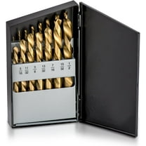 NEIKO 10037A Left-Hand Drill-Bit Set, High-Speed Steel Drills with Titanium Nitride Coating, Reverse-Twist Drill Bits, SAE Sizes, 15-Piece Set