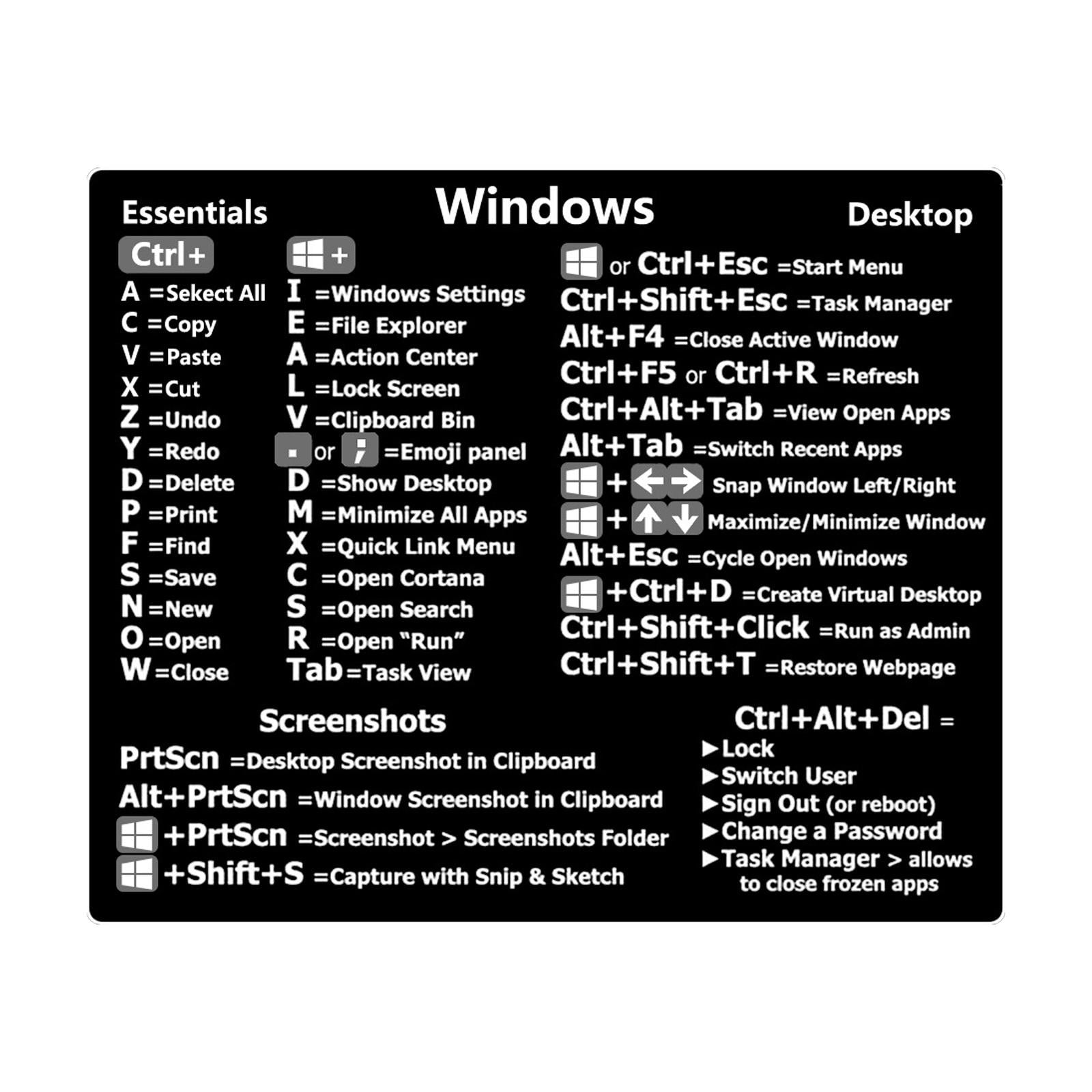 For PC Laptop Windows PC Reference Keyboard Shortcut Adhesive Sticker